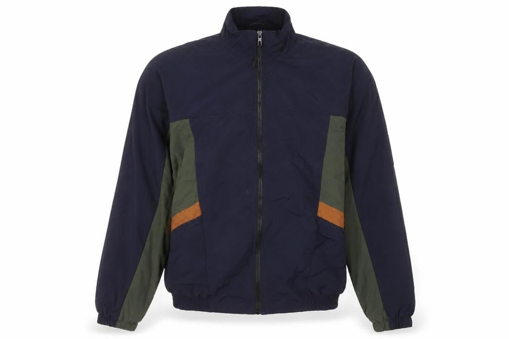 Front view of New Look Men's Blue Nylon Jacket, size S, Stand-Up Collar