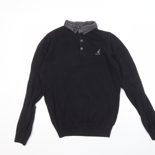 Kangol Men's Black Cotton Henley Jumper, Size S