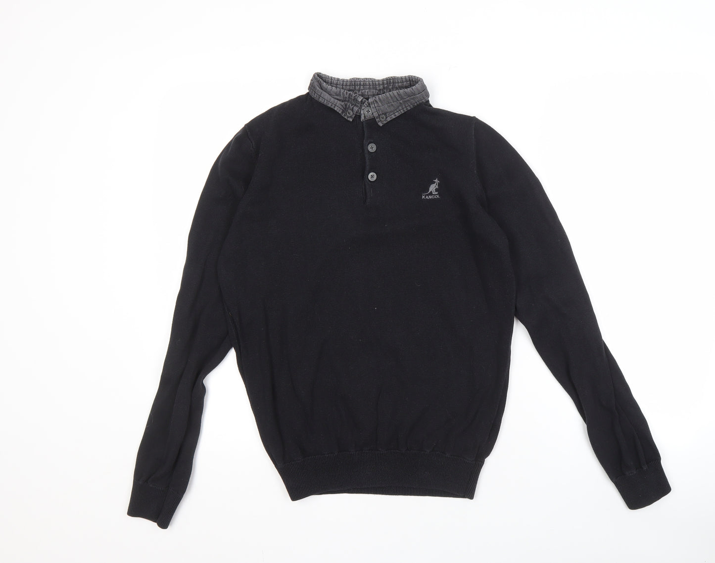 Kangol Men's Black Cotton Henley Jumper, Size S