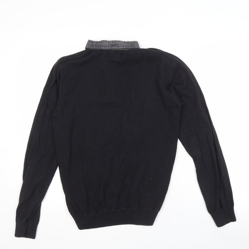 Kangol Men's Black Cotton Henley Jumper, Size S