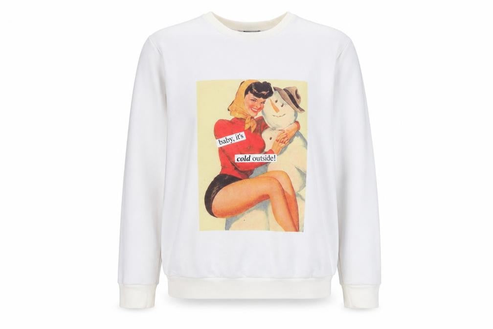 Front view of Missguided Women's White Pullover Vintage Graphic Sweatshirt