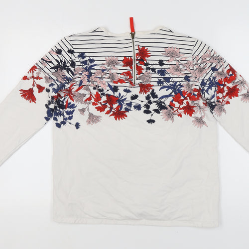 Joules Women's White Floral Embroidered T-Shirt, Size 14