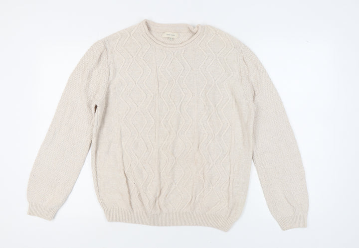 River Island Women's Beige Cable-Knit Pullover Jumper L