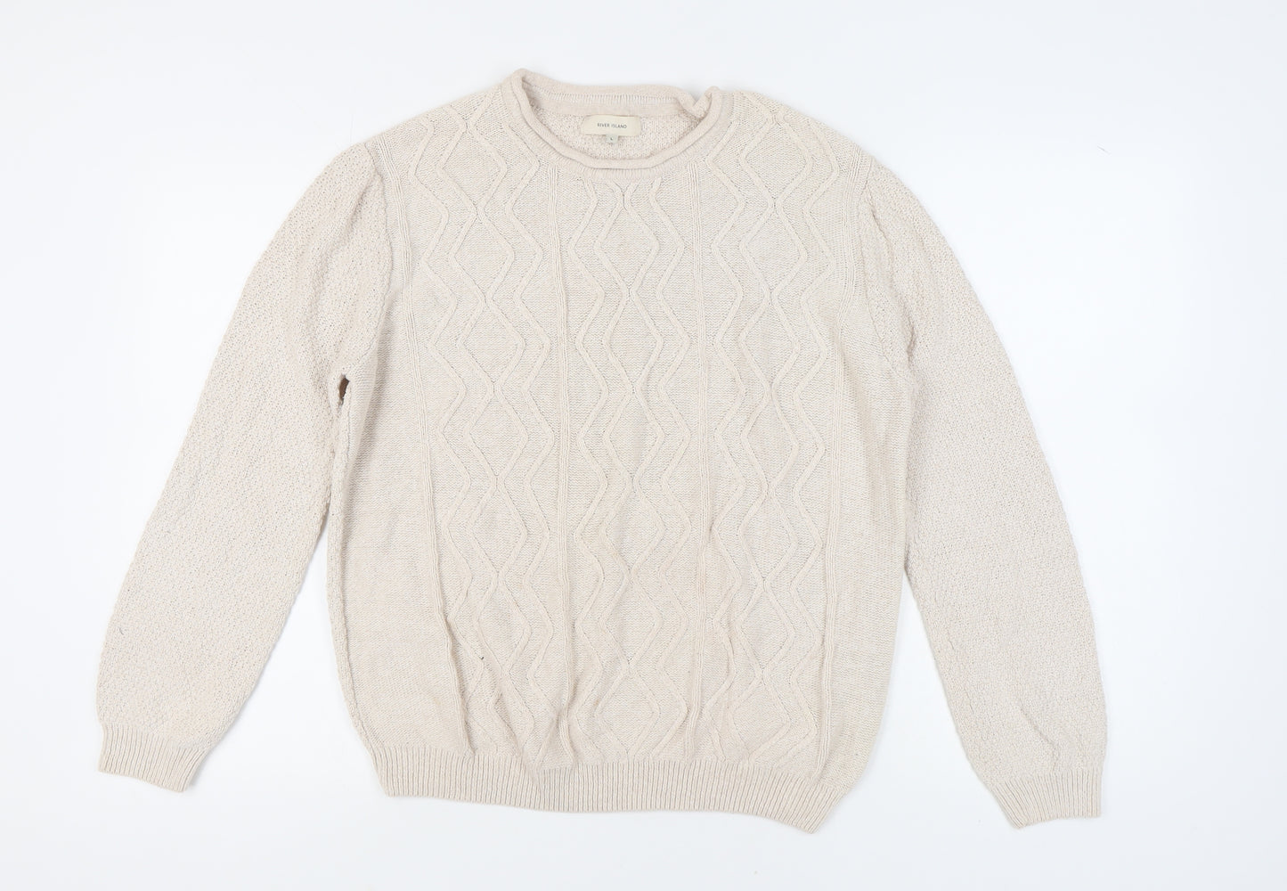 River Island Women's Beige Cable-Knit Pullover Jumper L