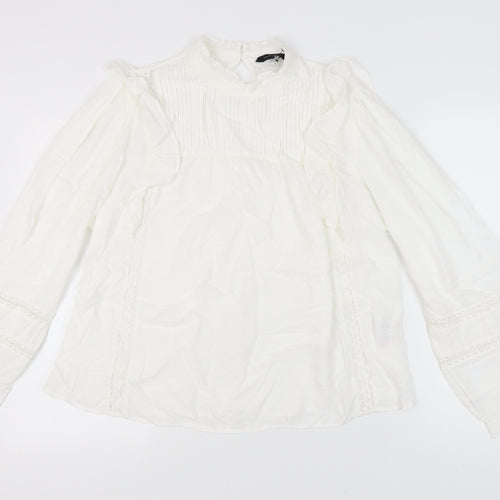 New Look Women's White Blouse, Size 18, Ruffle Accents