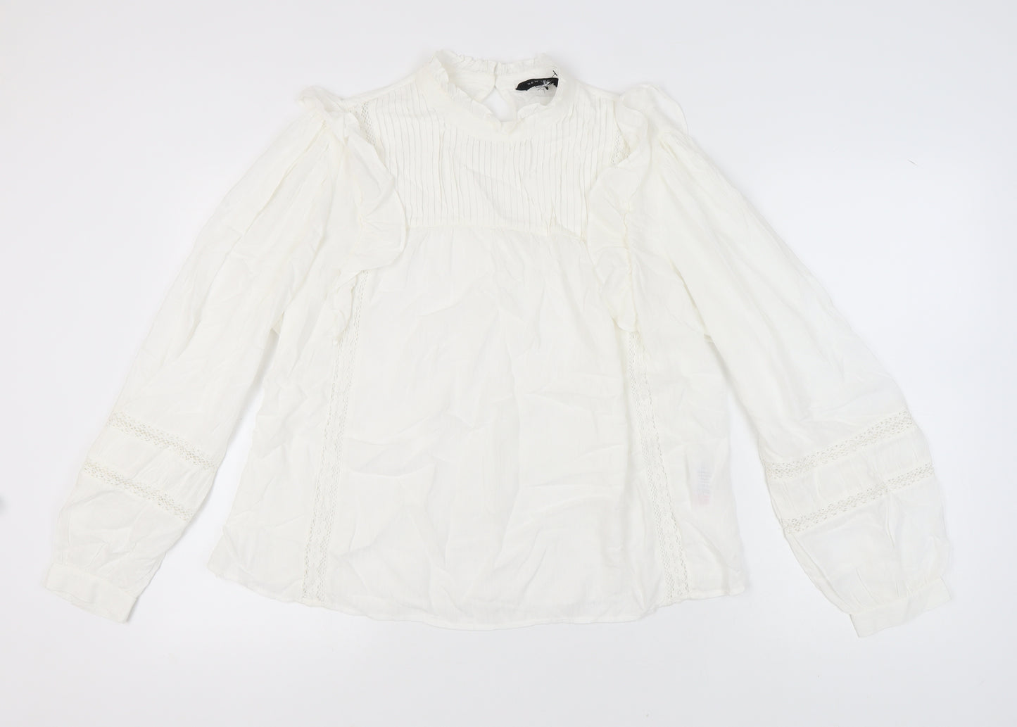 New Look Women's White Blouse, Size 18, Ruffle Accents