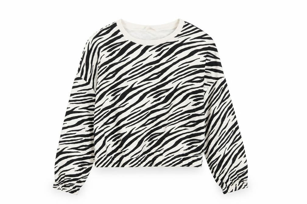 Front view of Marks & Spencer girls’' black zebra print pullover sweatshirt