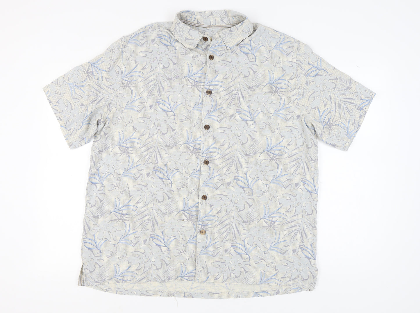 Island Republic Men's Blue XL Silk Floral Short Sleeve Shirt