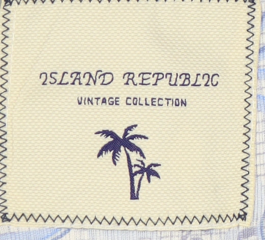 Island Republic Men's Blue XL Silk Floral Short Sleeve Shirt