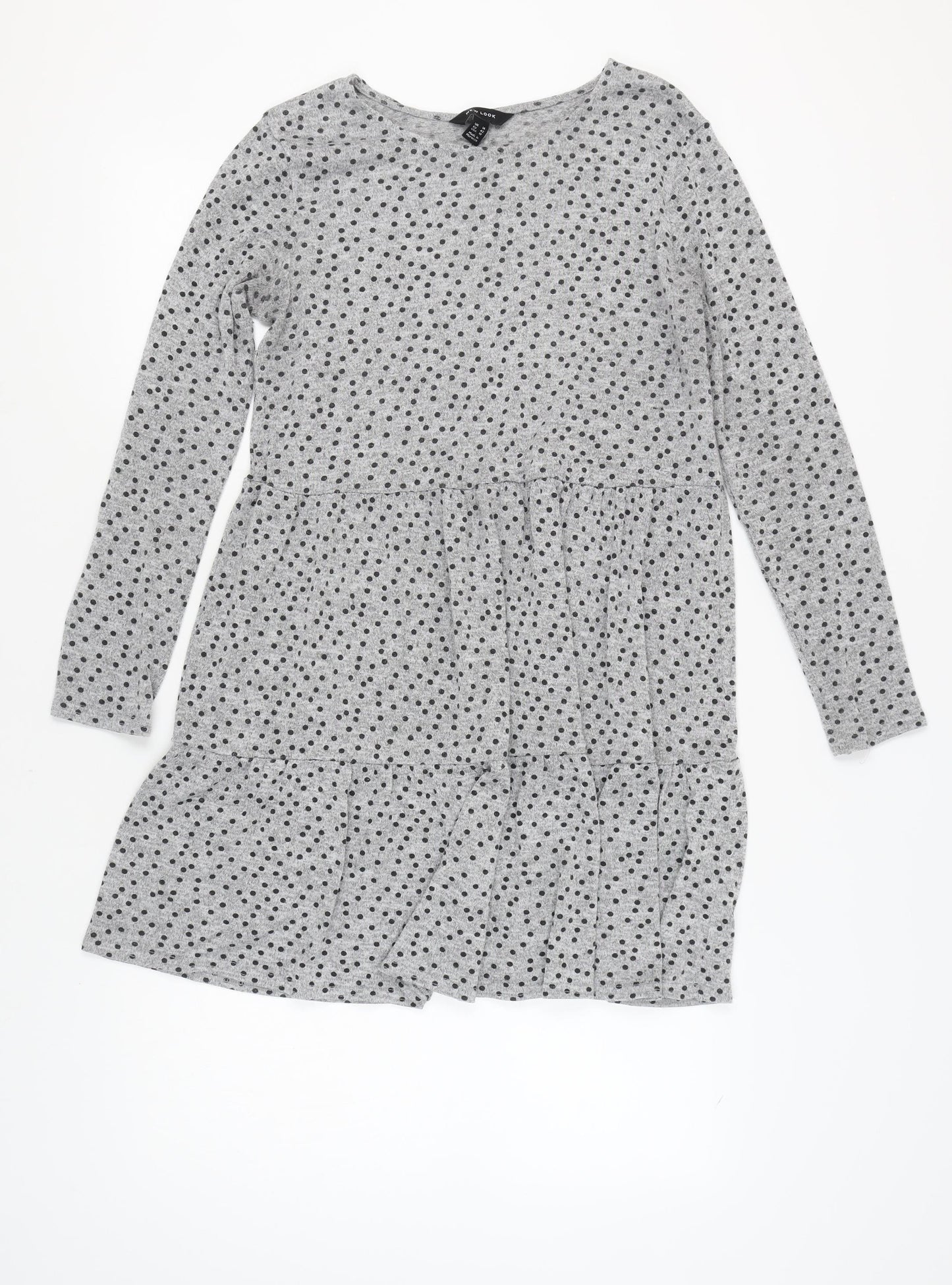 New Look Women's Grey Polka Dot Dress Size 14