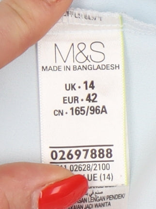 Marks and Spencer Blue Women's Blouse, Size 14, V-Neck, Casual