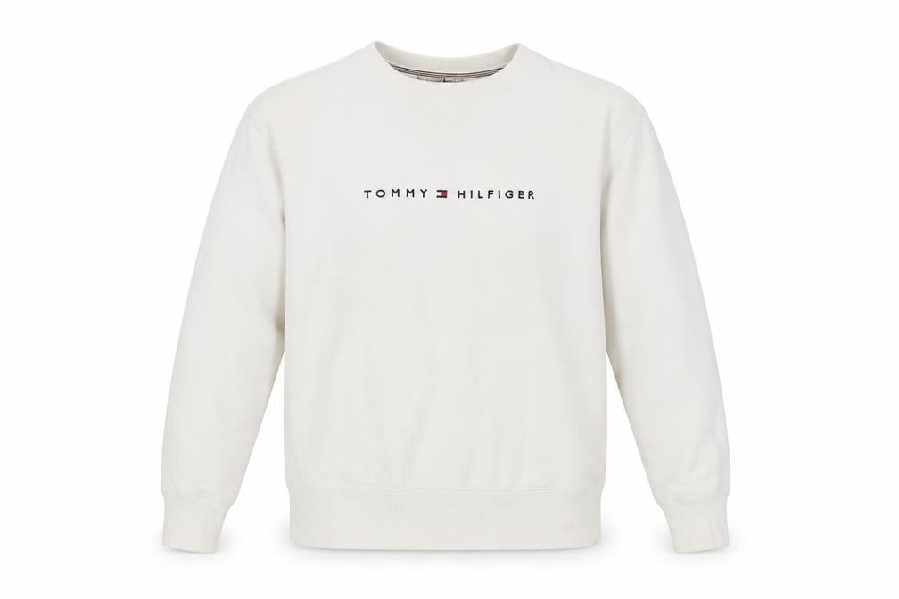 Front view of Tommy Hilfiger Men's White M Pullover Sweatshirt