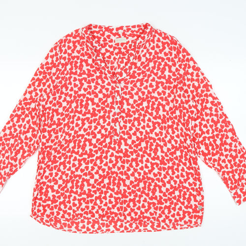 Milano Italy Womens Red Long Sleeve Red Hearts Blouse Size 16