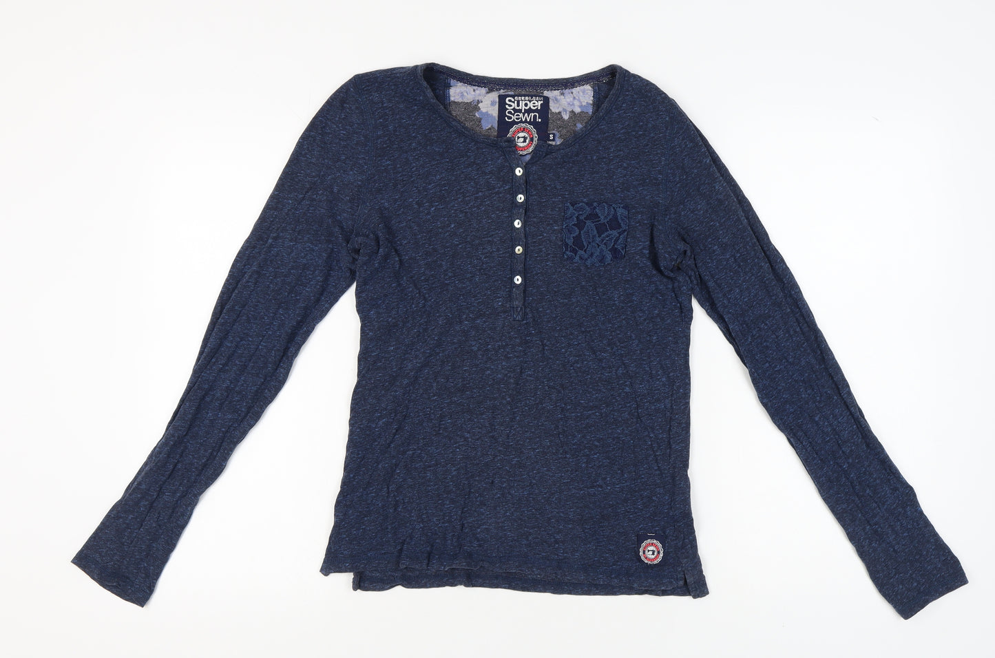 Superdry Women's Blue Henley Long Sleeve T-Shirt