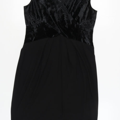 Roman Women’s Black V-Neck Velour Dress Size 12