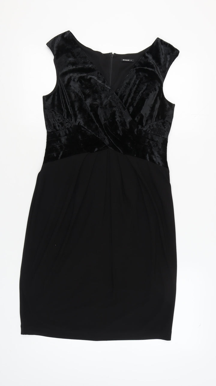 Roman Women’s Black V-Neck Velour Dress Size 12