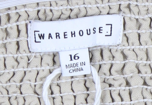 Warehouse Beige Puff Sleeve Women's Linen Blouse Size 16
