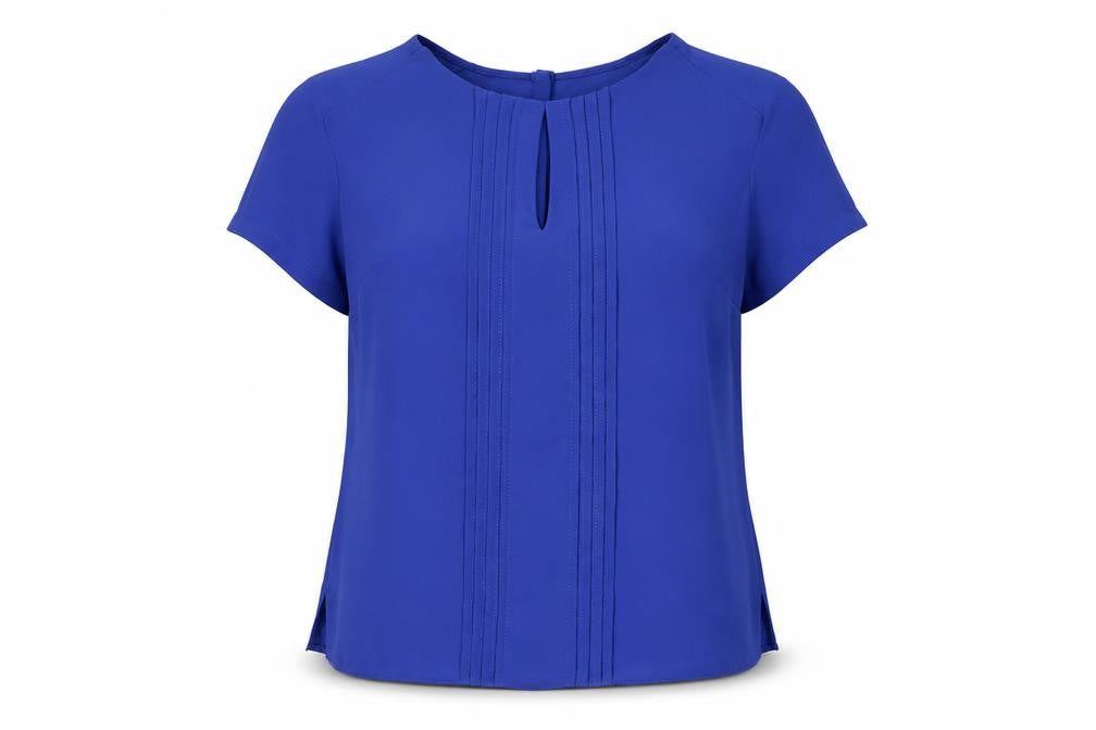 Front view of Wallis Women's Blue Blouse, size 10, Crew Neck, Casual