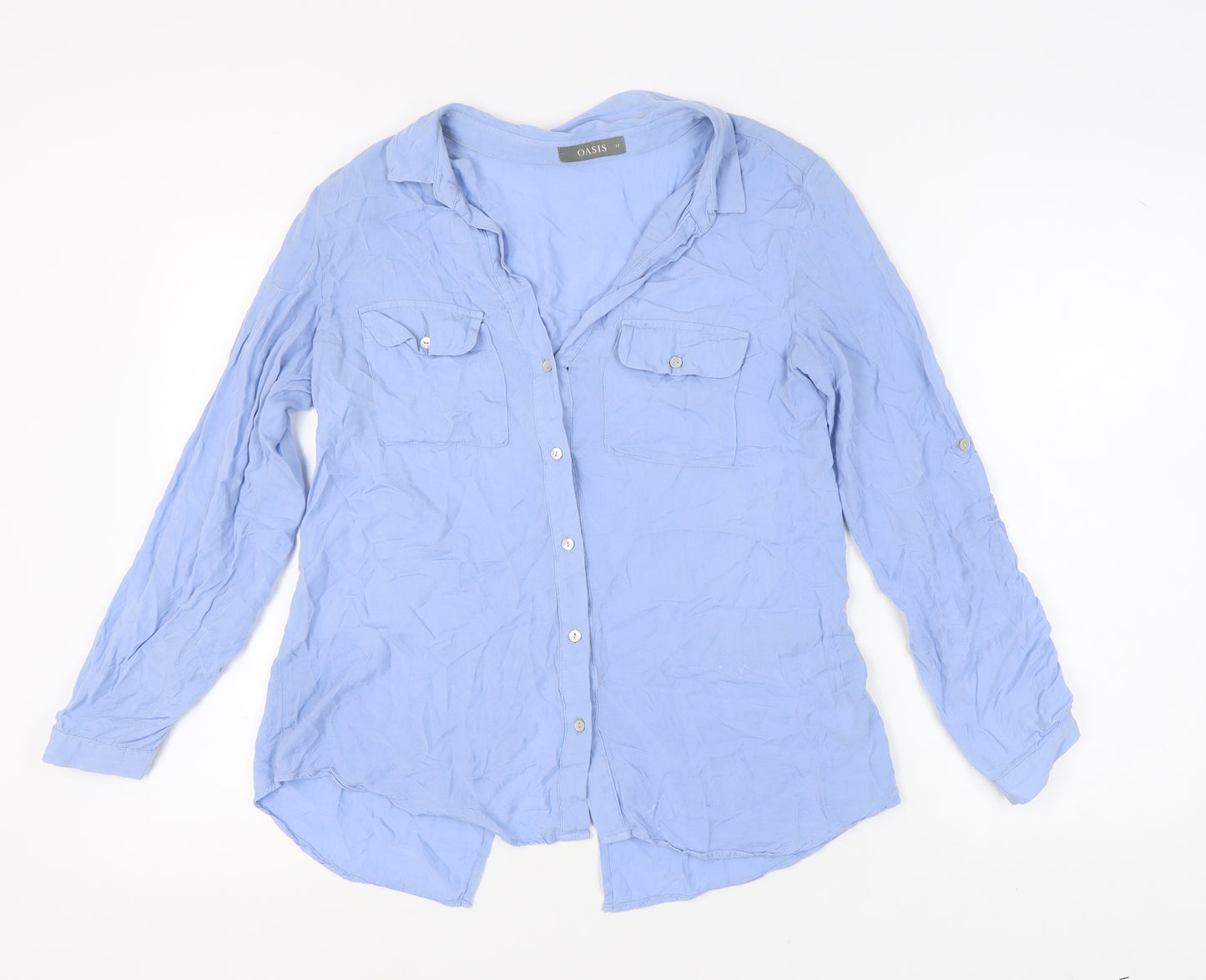 Oasis Women's Blue Button-Up Shirt Size 12 Regular Fit