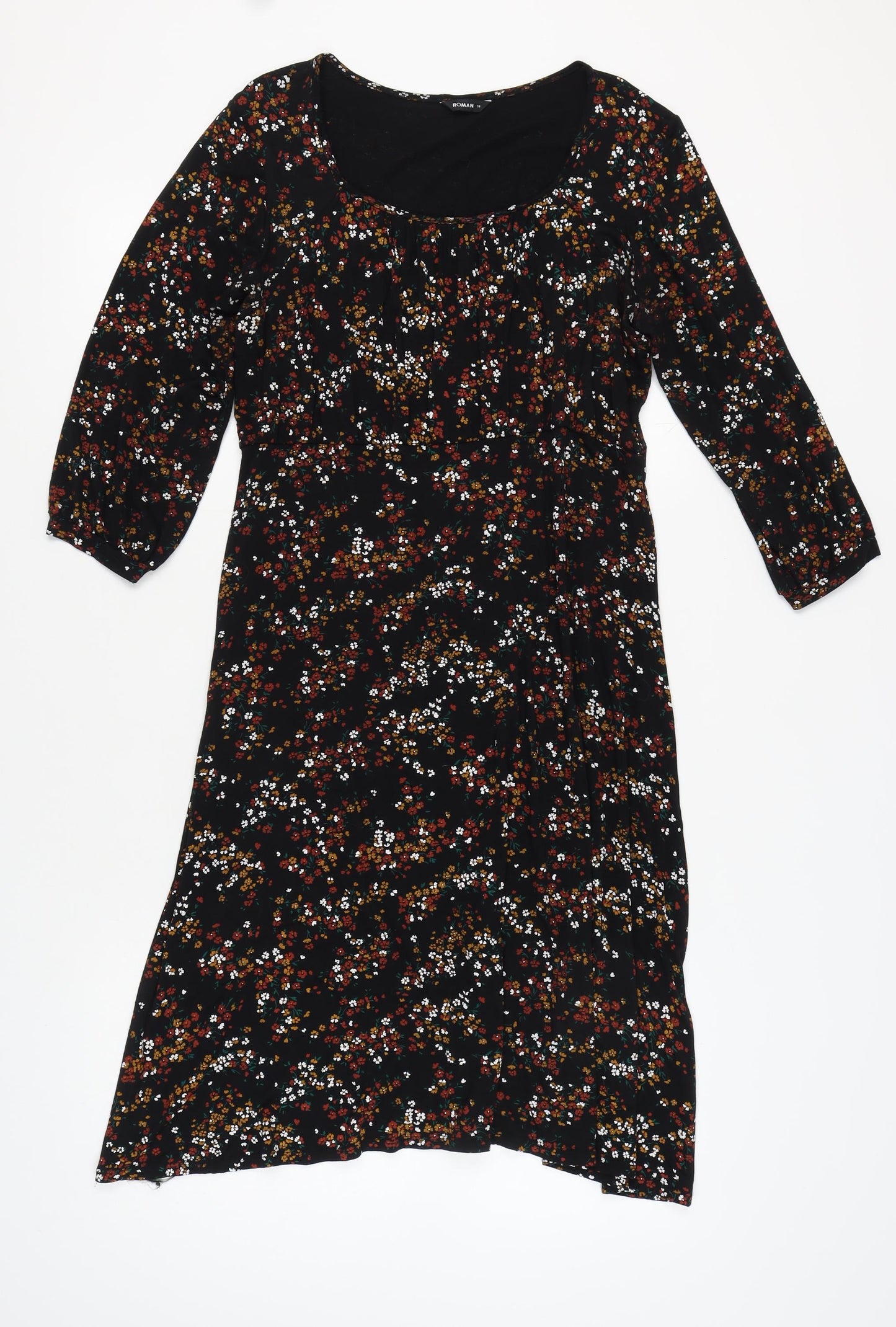 Roman Women's Black Floral Dress Size 14