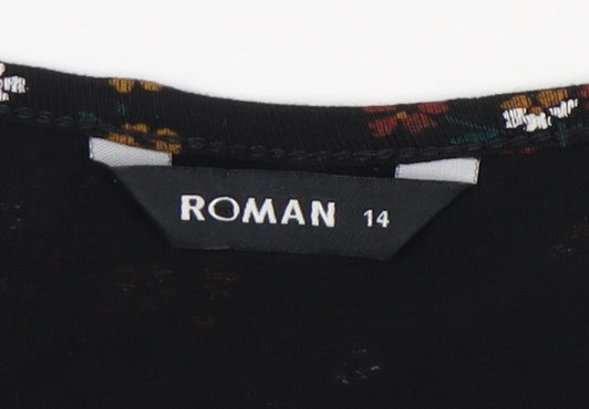 Roman Women's Black Floral Dress Size 14