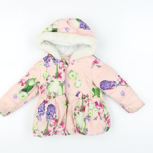 Ted Baker Girls' Pink Floral Puffer Jacket 18-24 Months