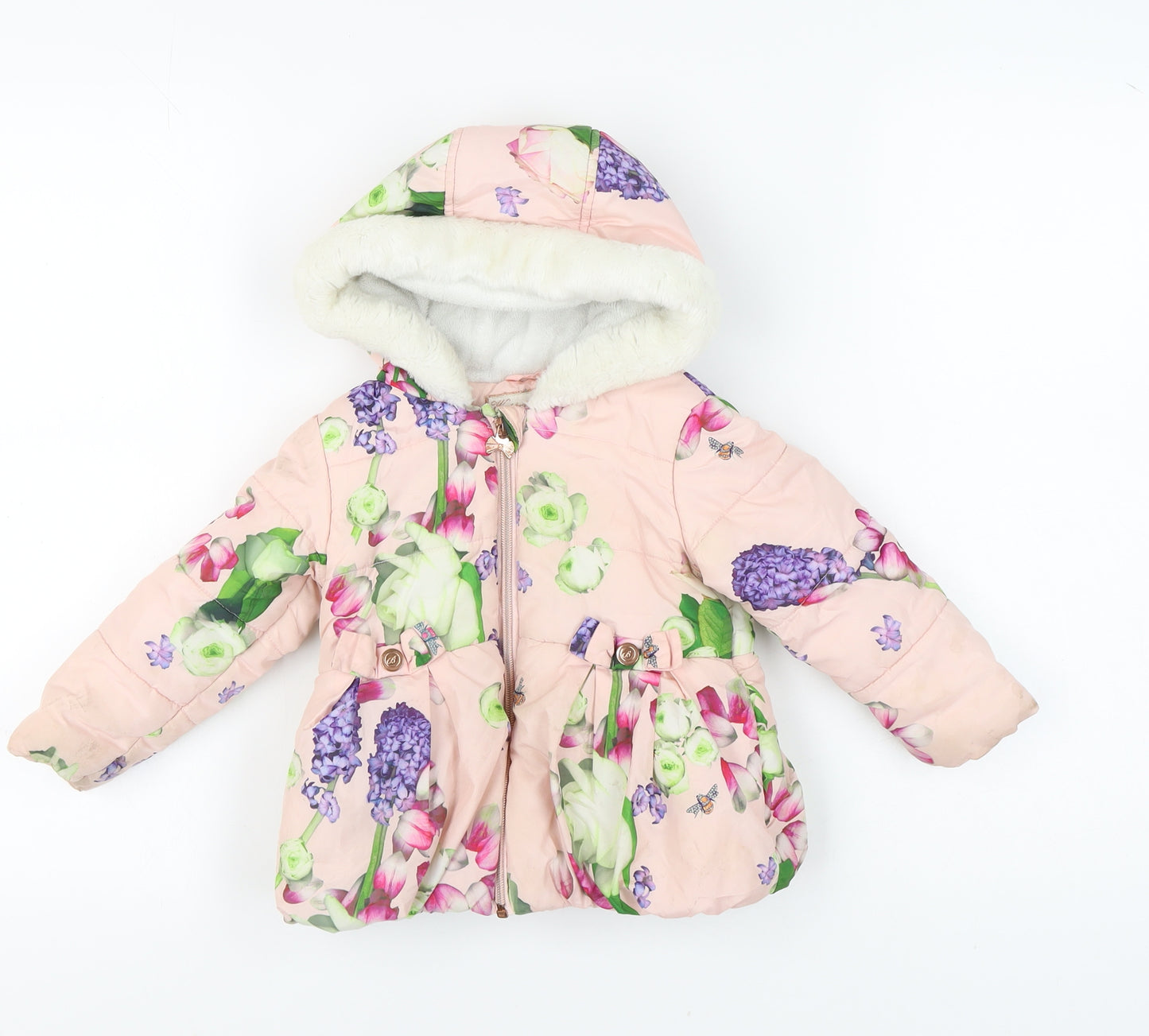 Ted Baker Girls' Pink Floral Puffer Jacket 18-24 Months