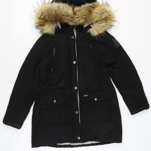 Pepe Jeans Teens Black Parka Jacket with Fur Trim