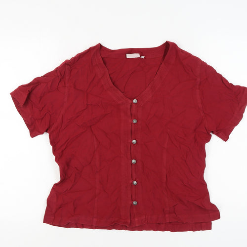 East Women's Red Button-Up V-Neck Shirt Size 14