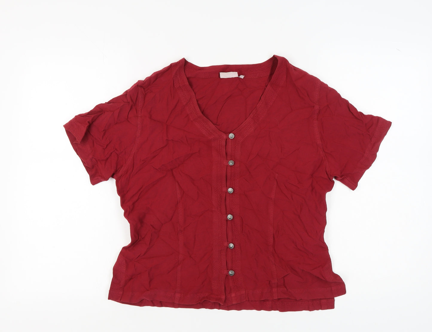 East Women's Red Button-Up V-Neck Shirt Size 14