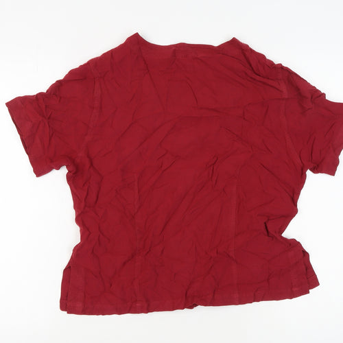 East Women's Red Button-Up V-Neck Shirt Size 14