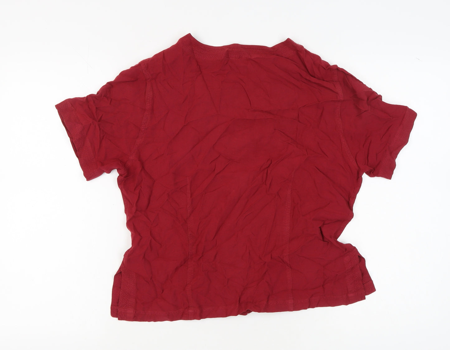 East Women's Red Button-Up V-Neck Shirt Size 14