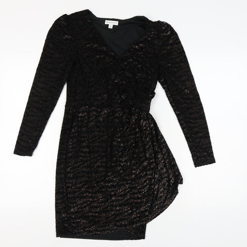 Warehouse Black Wrap Dress Women’s Size 8 Velvet Party