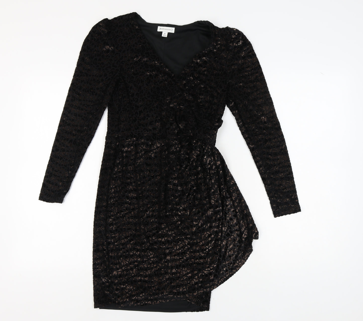 Warehouse Black Wrap Dress Women’s Size 8 Velvet Party
