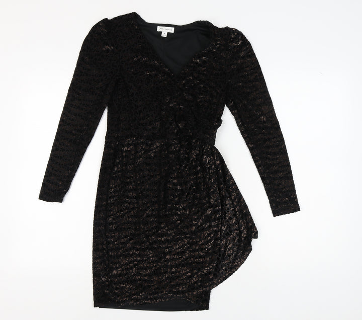 Warehouse Black Wrap Dress Women’s Size 8 Velvet Party