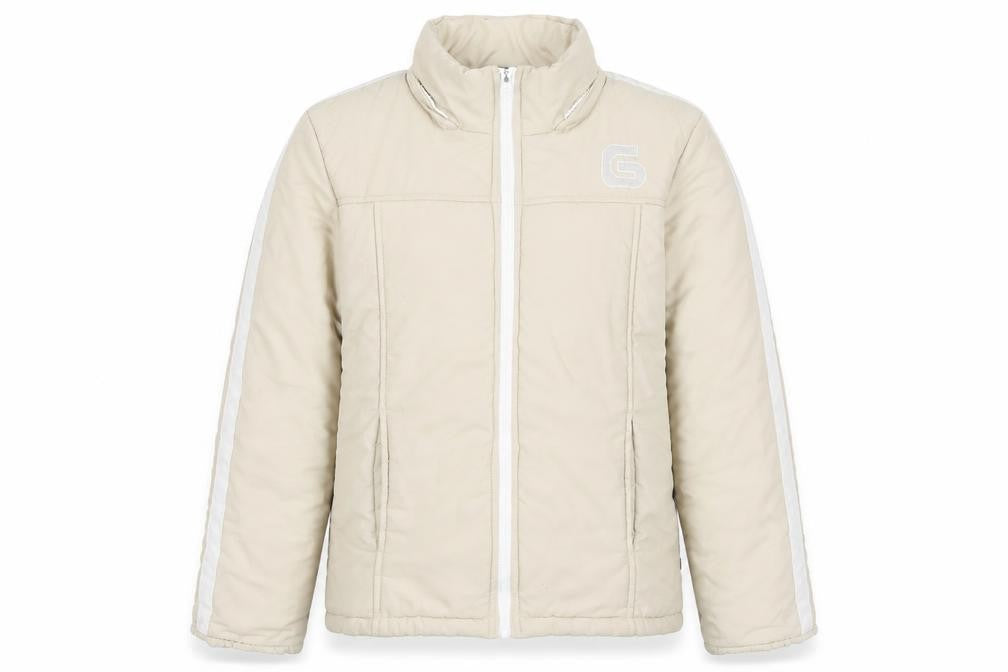 Front view of LAMICI Women's Beige Puffer Jacket, size 36, Winter Outdoor