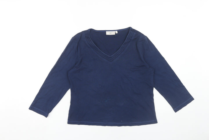 CC Women's Blue V-Neck 3/4 Sleeve T-Shirt S Casual