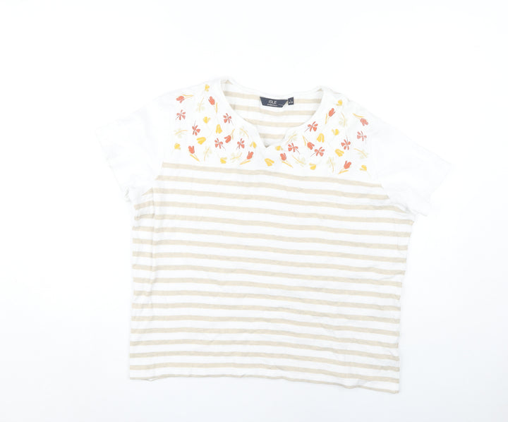 Isle Essentials Women's Beige Stripe T-Shirt Size L