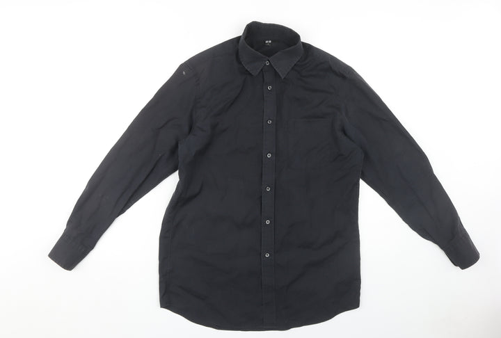 Uniqlo Men's Black Long Sleeve Cotton Casual Shirt M
