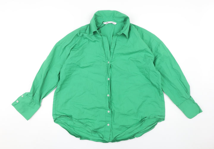 Zara Women's Green Collared Button-Up Shirt, S