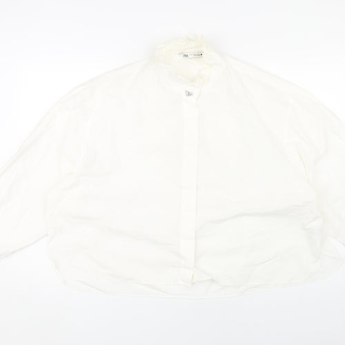 Zara Women's White XL High Neck Blouse Long Sleeve