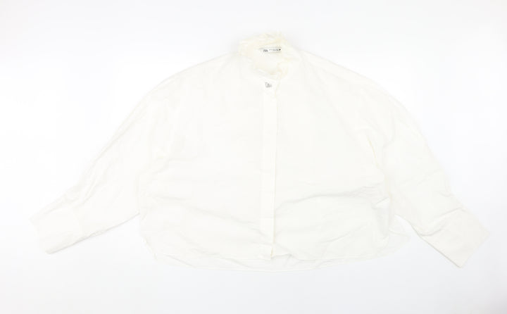Zara Women's White XL High Neck Blouse Long Sleeve