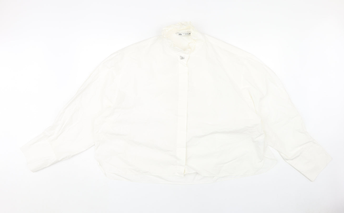 Zara Women's White XL High Neck Blouse Long Sleeve