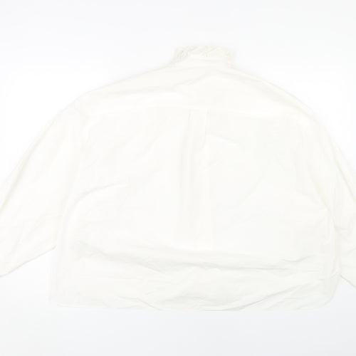 Zara Women's White XL High Neck Blouse Long Sleeve