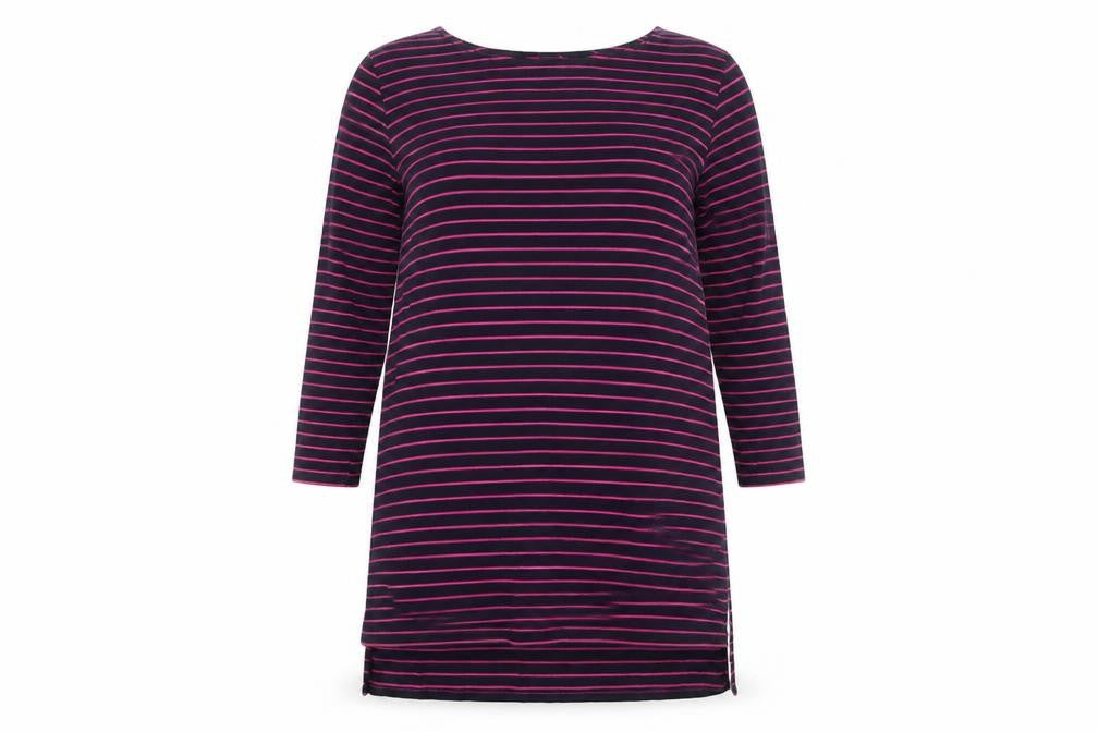 Front view of People Tree Women's Multicoloured Striped Shift Dress, size 12