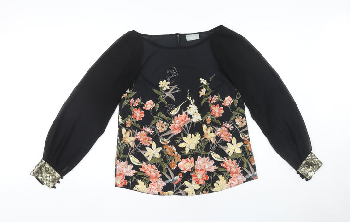 Wallis Women's Black Floral Sequin Blouse Size 10
