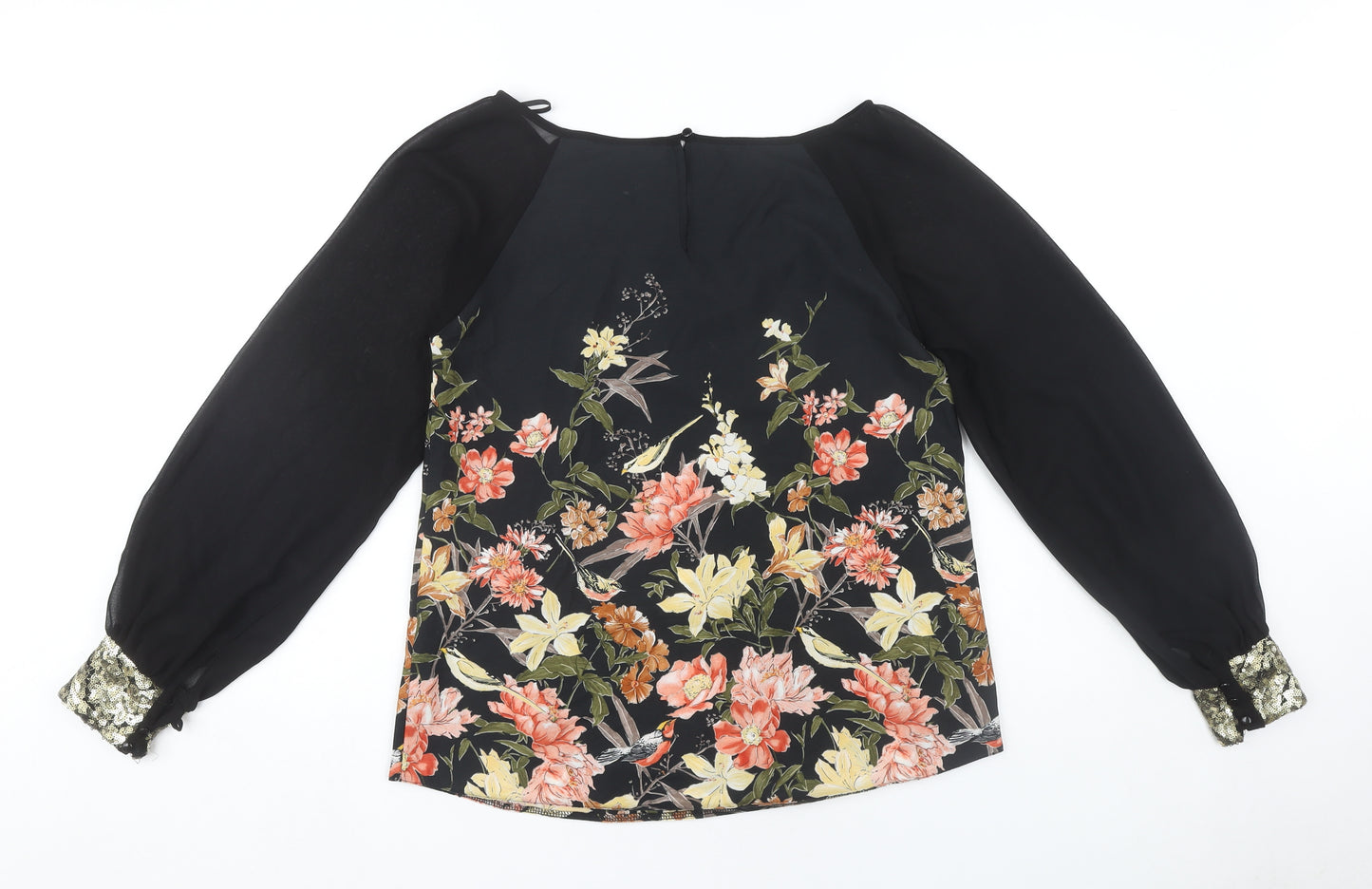 Wallis Women's Black Floral Sequin Blouse Size 10