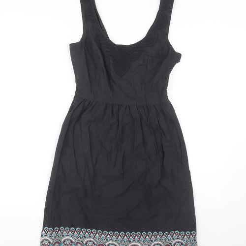 Fat Face Women's Black Dress, Size 10, Embroidered Sleeveless