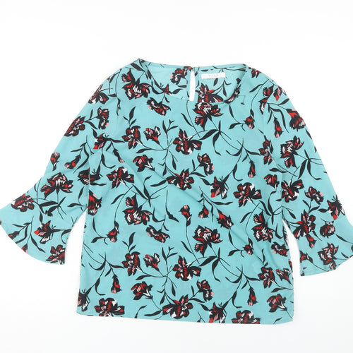 Vila Women's Blue Floral 3/4 Sleeve Blouse, Size S