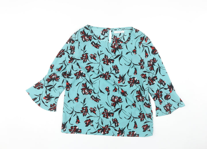 Vila Women's Blue Floral 3/4 Sleeve Blouse, Size S